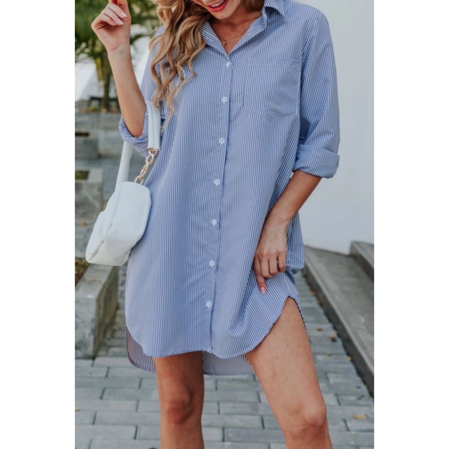 Loose Casual Long Sleeve Shirt Dress in Navy Blue [Available in SM-1X]