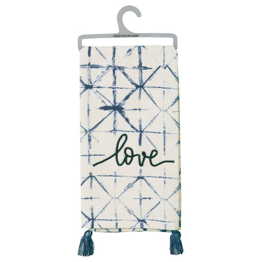 Love Dish Towel in White and Blue