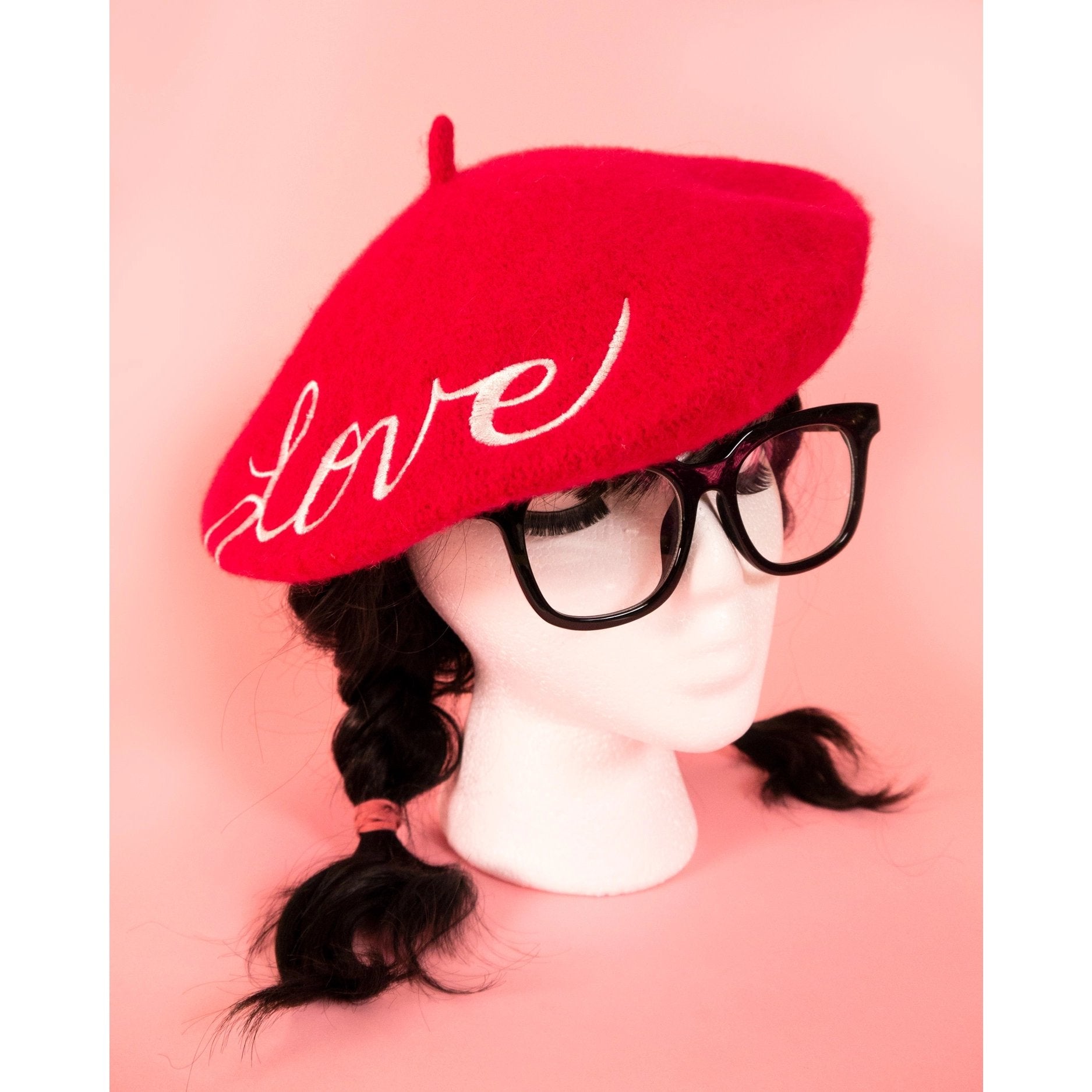 Love Embroidered Beret in Red
