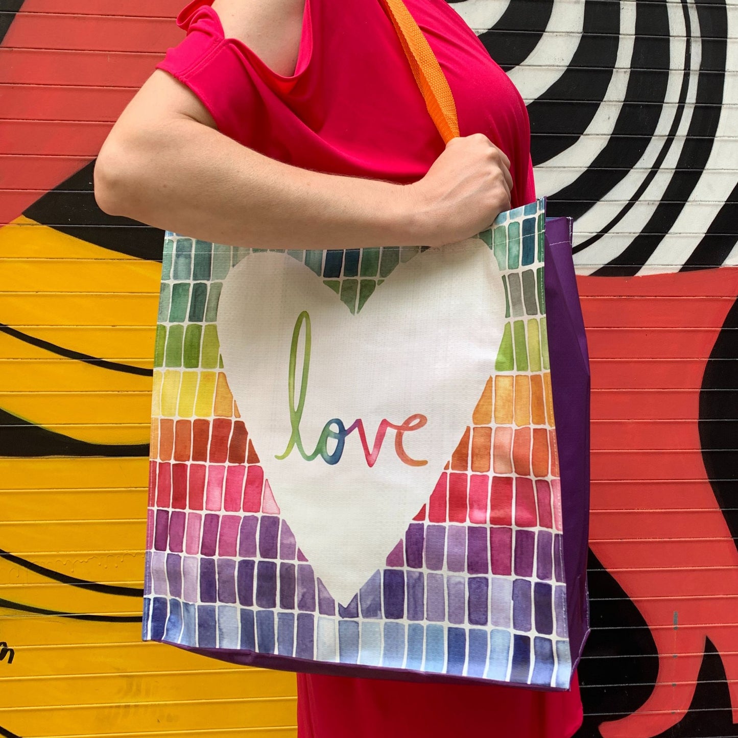 Love Market Tote | Mosaic Rainbow Pattern Shopping Bag | 15.50" x 15.25" x 6"