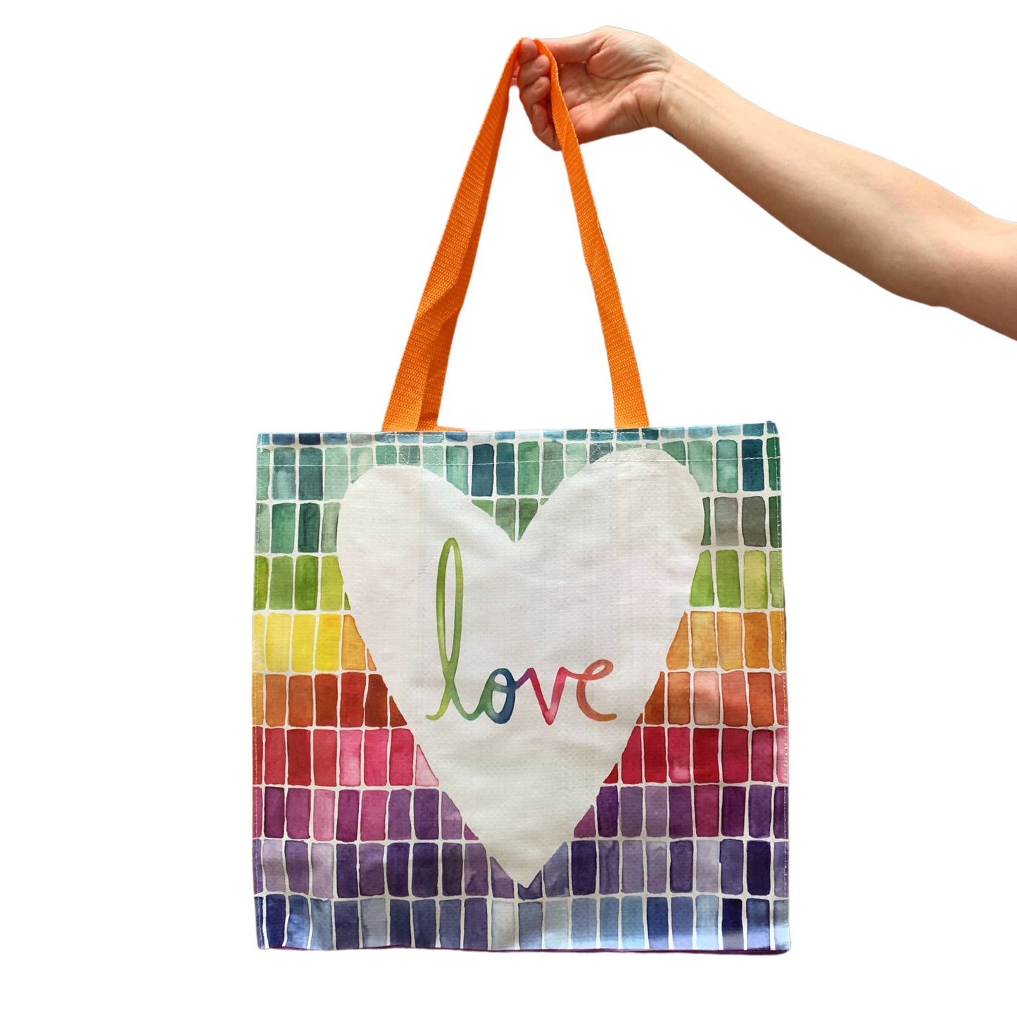 Love Market Tote | Mosaic Rainbow Pattern Shopping Bag | 15.50" x 15.25" x 6"