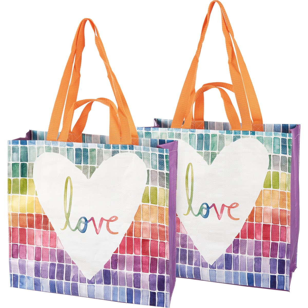 Love Market Tote | Mosaic Rainbow Pattern Shopping Bag | 15.50" x 15.25" x 6"