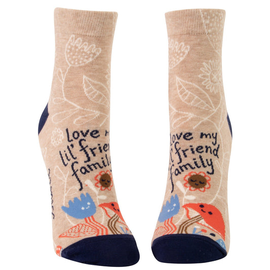 Love My Lil' Friend Family Women's Ankle Socks with Mushroom Flower Design