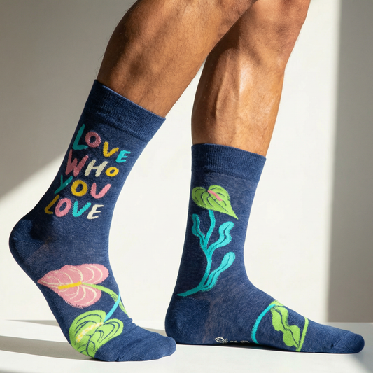 Love Who You Love Men's Crew Socks | Pride LGBTQ Equality Theme Socks | BlueQ at GetBullish
