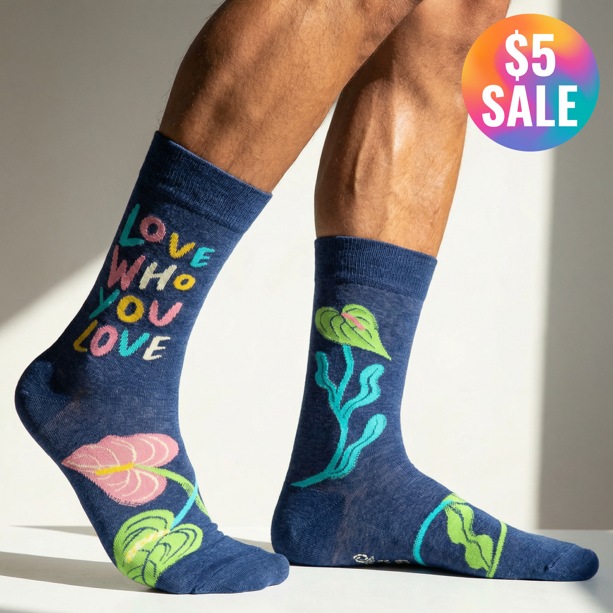 Love Who You Love Men's Crew Socks | Pride LGBTQ Equality Theme Socks | BlueQ at GetBullish