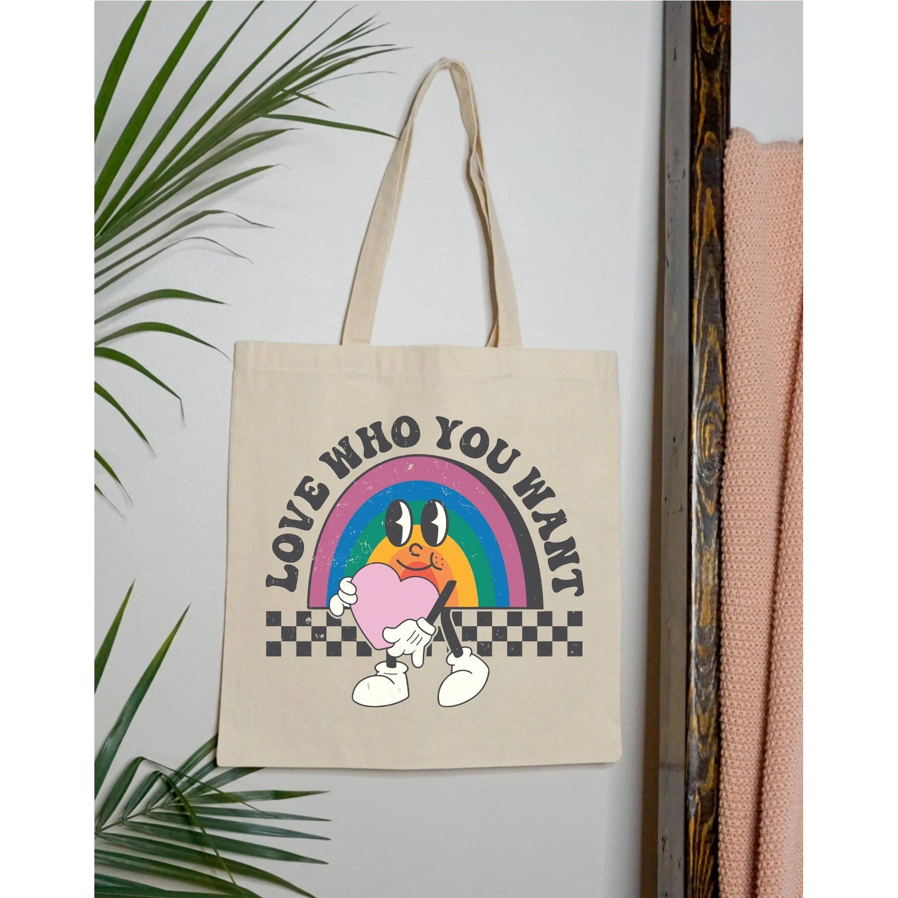 Love Who You Want Rainbow LGBTQ Pride Canvas Tote Bag