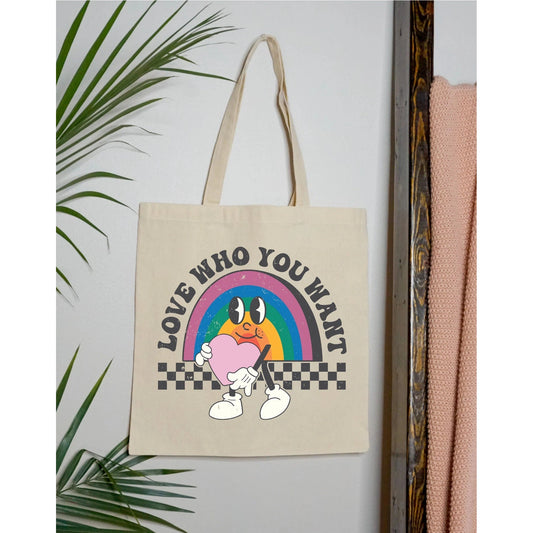 Love Who You Want Rainbow LGBTQ Pride Canvas Tote Bag