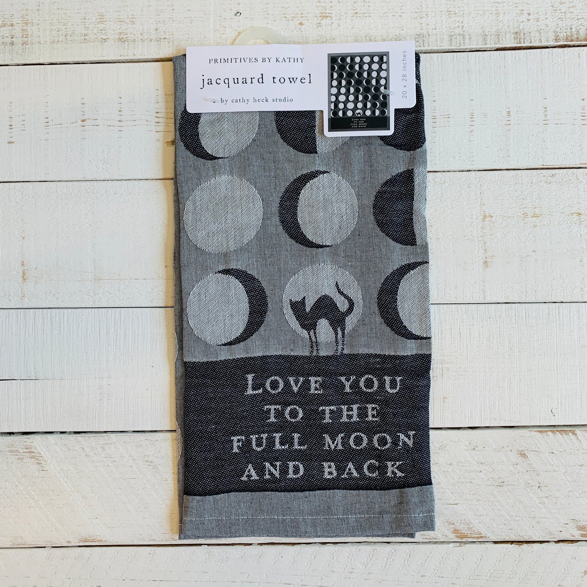 Love You To The Full Moon And Back Kitchen Towel | Black Cat Moon Phases | 20" x 28"