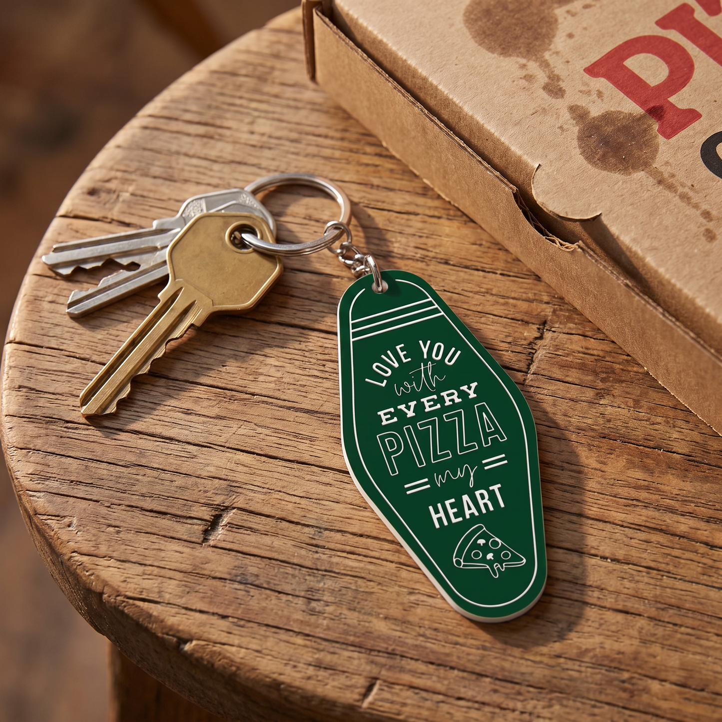 Love You with Every Pizza My Heart Keychain