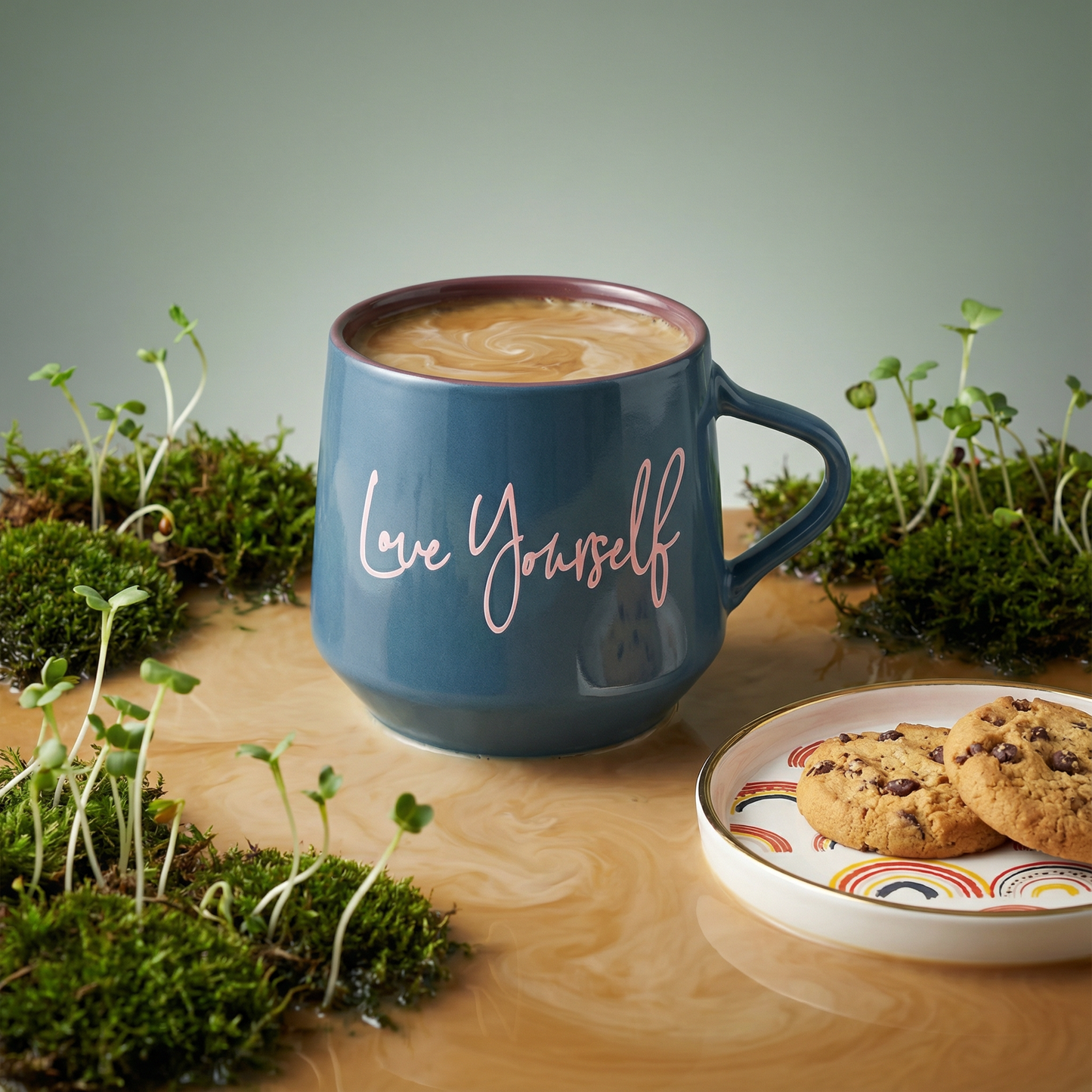 Love Yourself Mug & Coaster Lid with Rainbow Design
