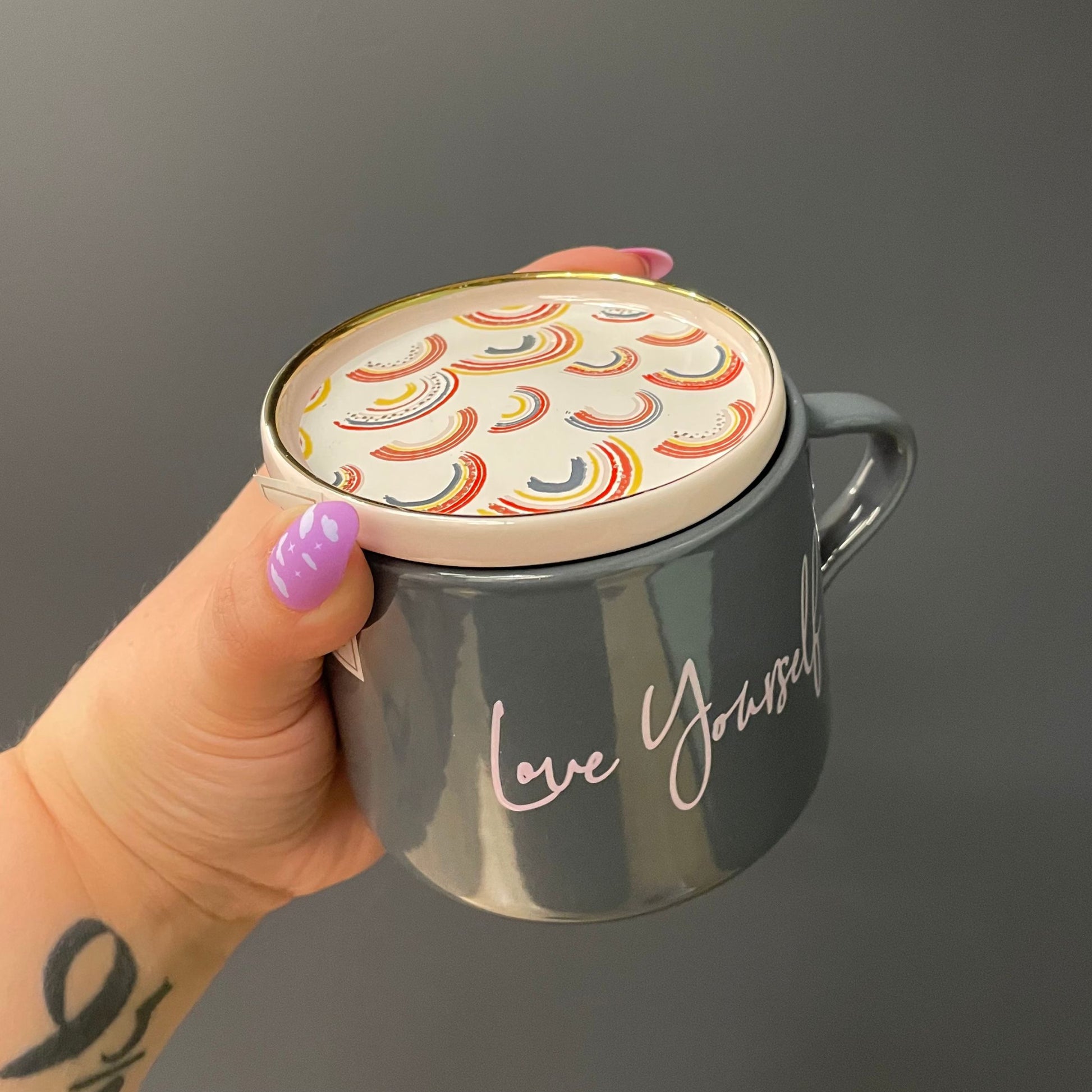 Love Yourself Mug & Coaster Lid with Rainbow Design