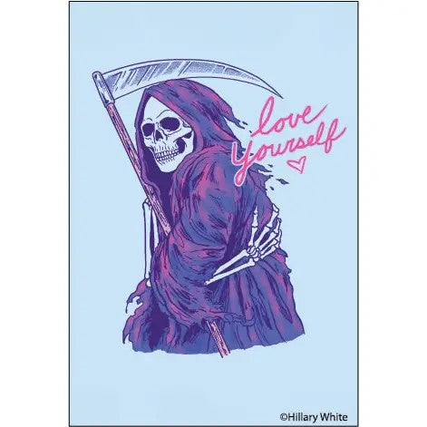 Love Yourself Rectangular Magnet in Grim Reaper/ Skeleton of Death Design | Refrigerator Magnetic Surface Decor