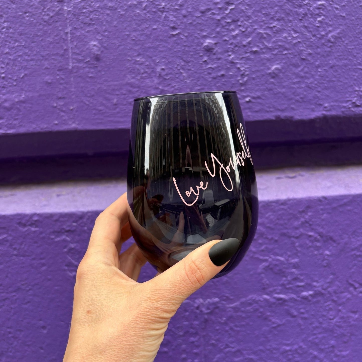 Love Yourself Stemless Black Wine Glass | 20 Oz
