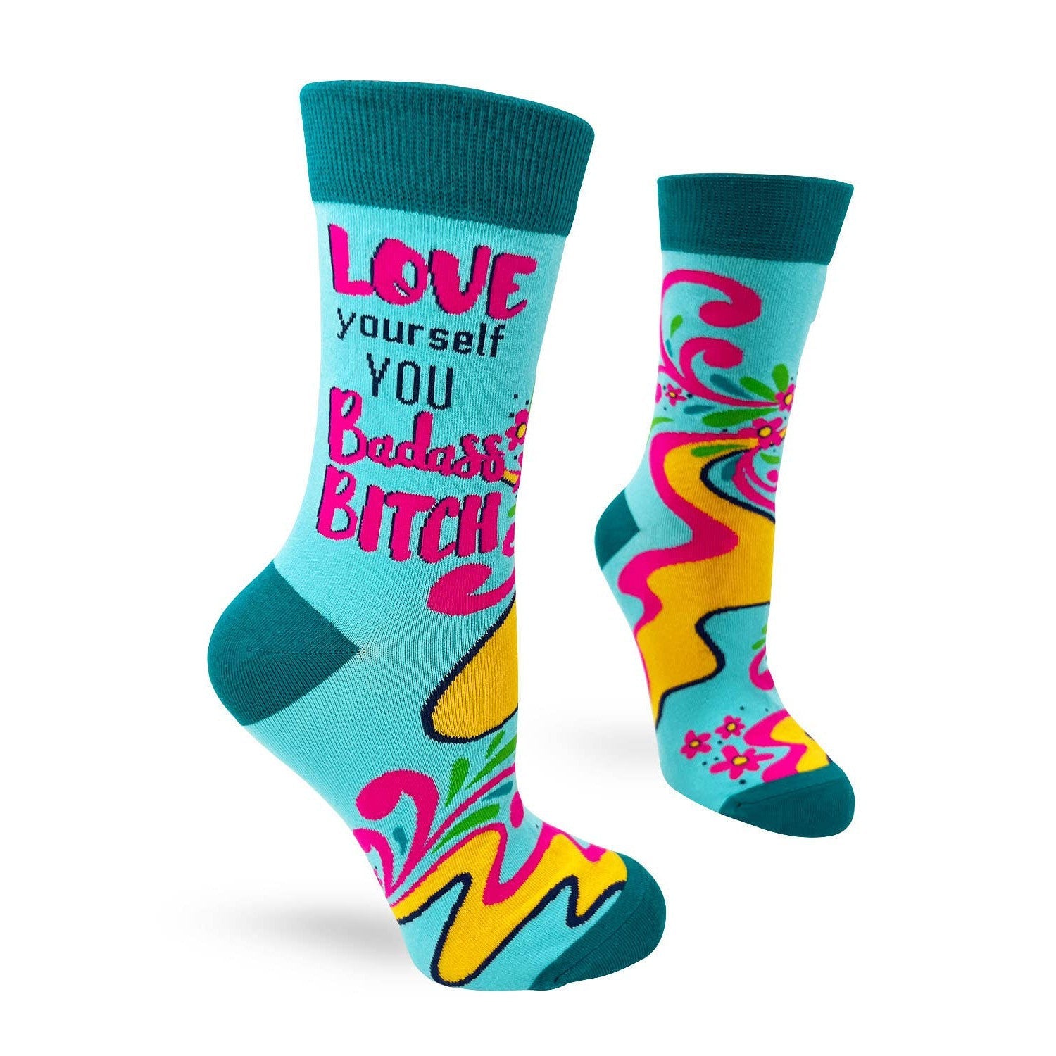 Love Yourself You Badass Bitch Ladies' Novelty Crew Socks | Colorful Women's Footwear