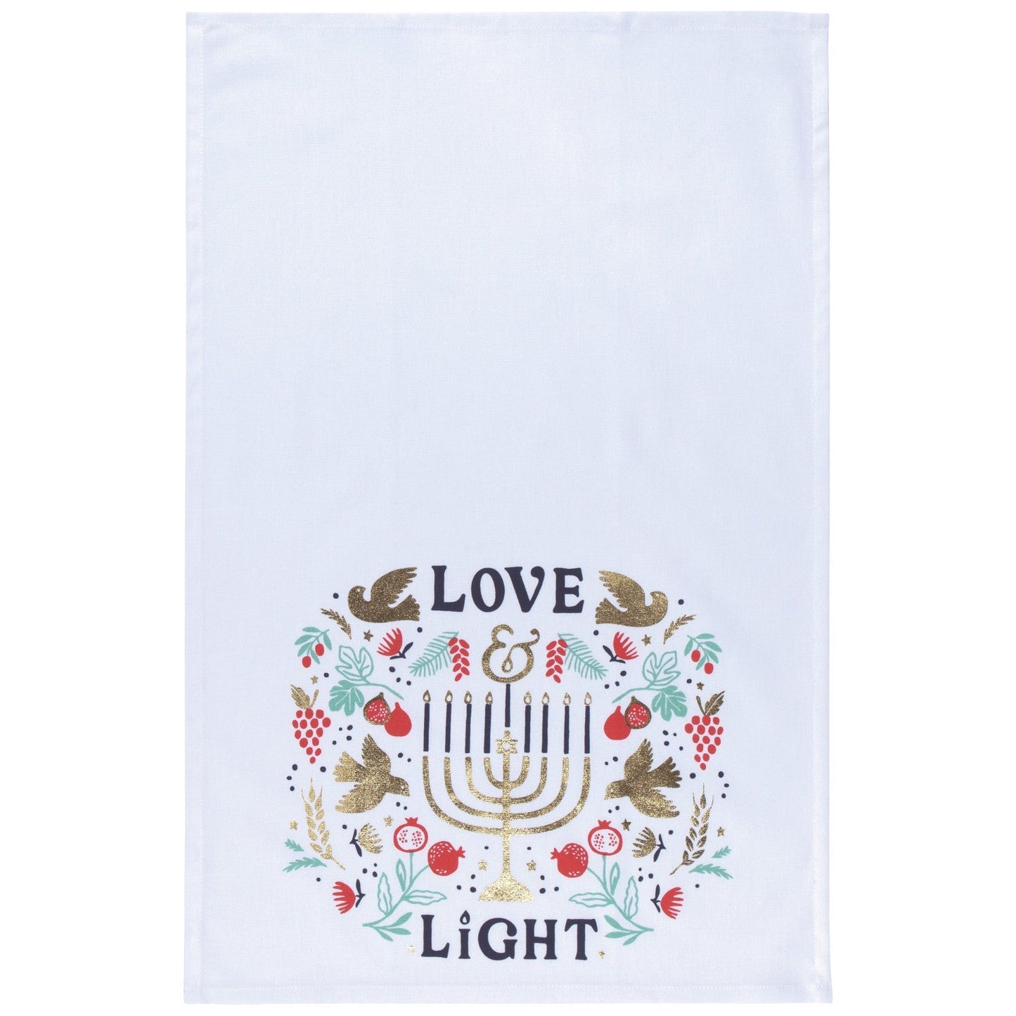 Love and Light Hanukkah Menorah Dish Towel | Cotton Kitchen Tea Dish Cloth | 18" x 28"