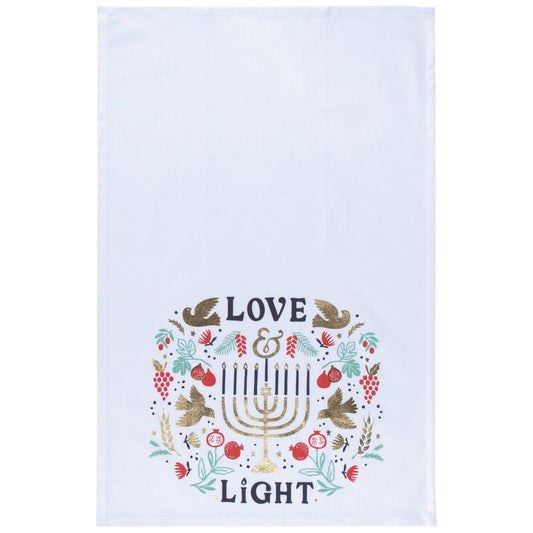Love and Light Hanukkah Menorah Dish Towel | Cotton Kitchen Tea Dish Cloth | 18" x 28"