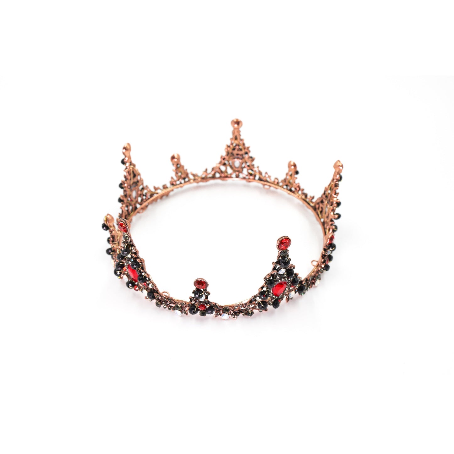 Love in Scarlet Beaded Tiara Crown in Rose Gold and Red