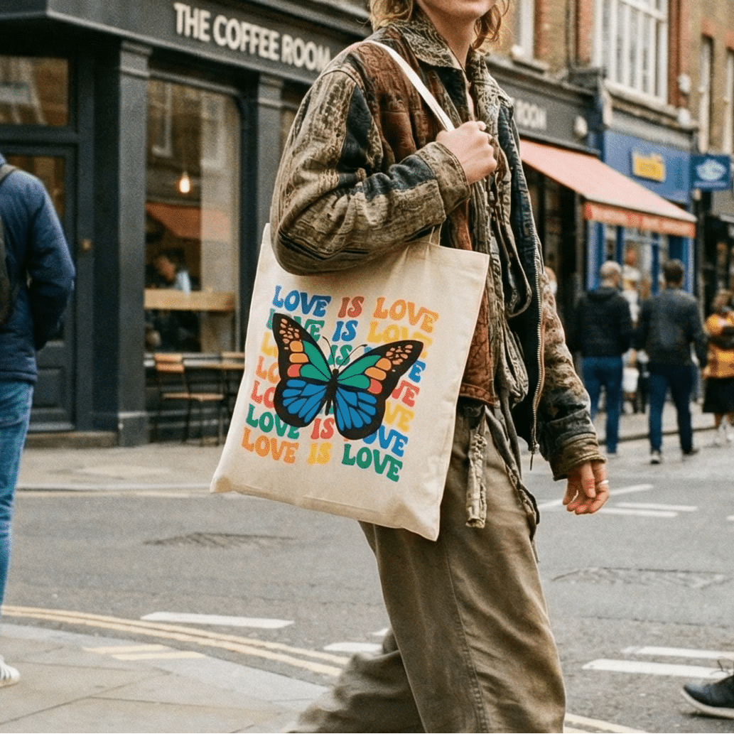 Love is Love Rainbow Butterfly LGBTQ Pride Canvas Tote Bag