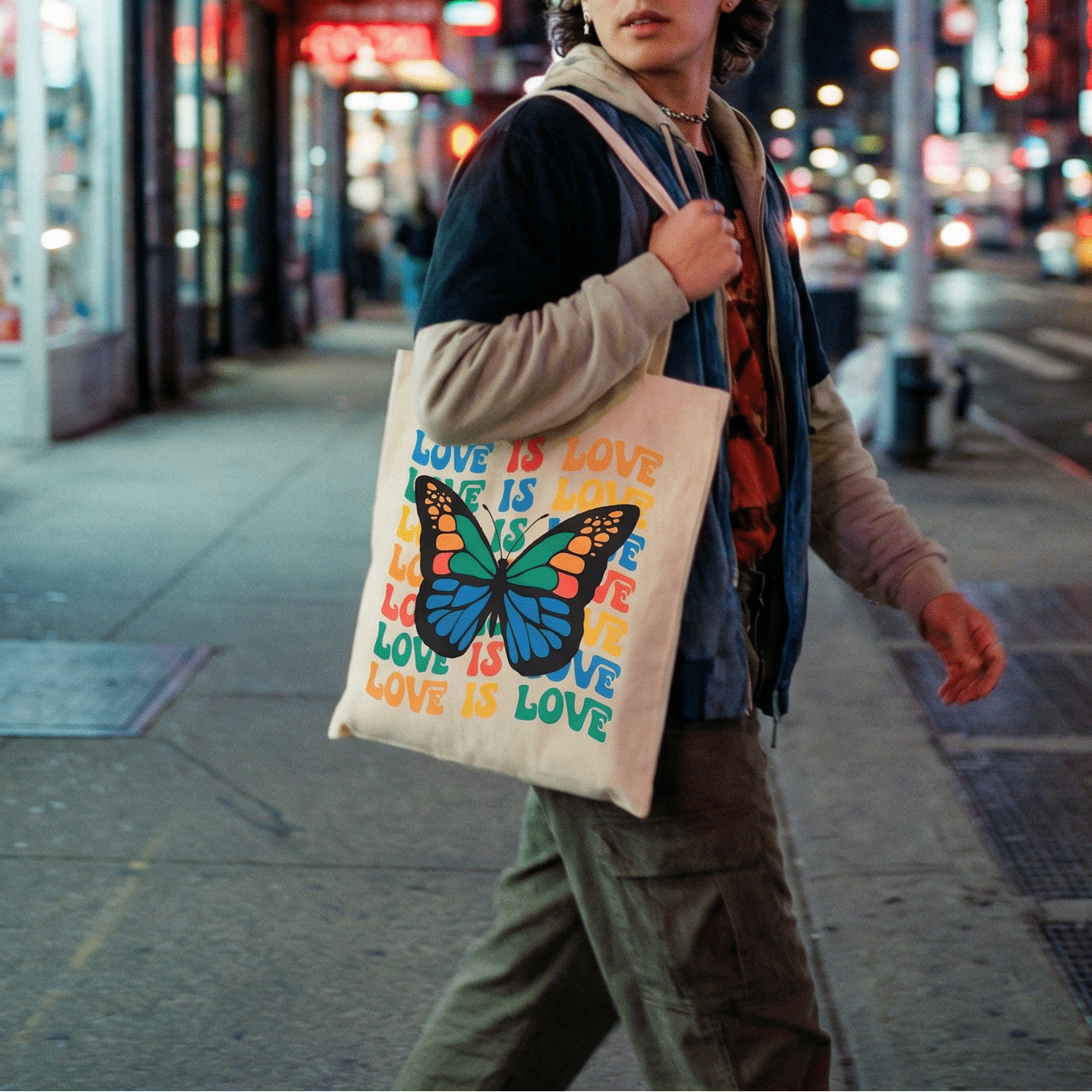 Love is Love Rainbow Butterfly LGBTQ Pride Canvas Tote Bag