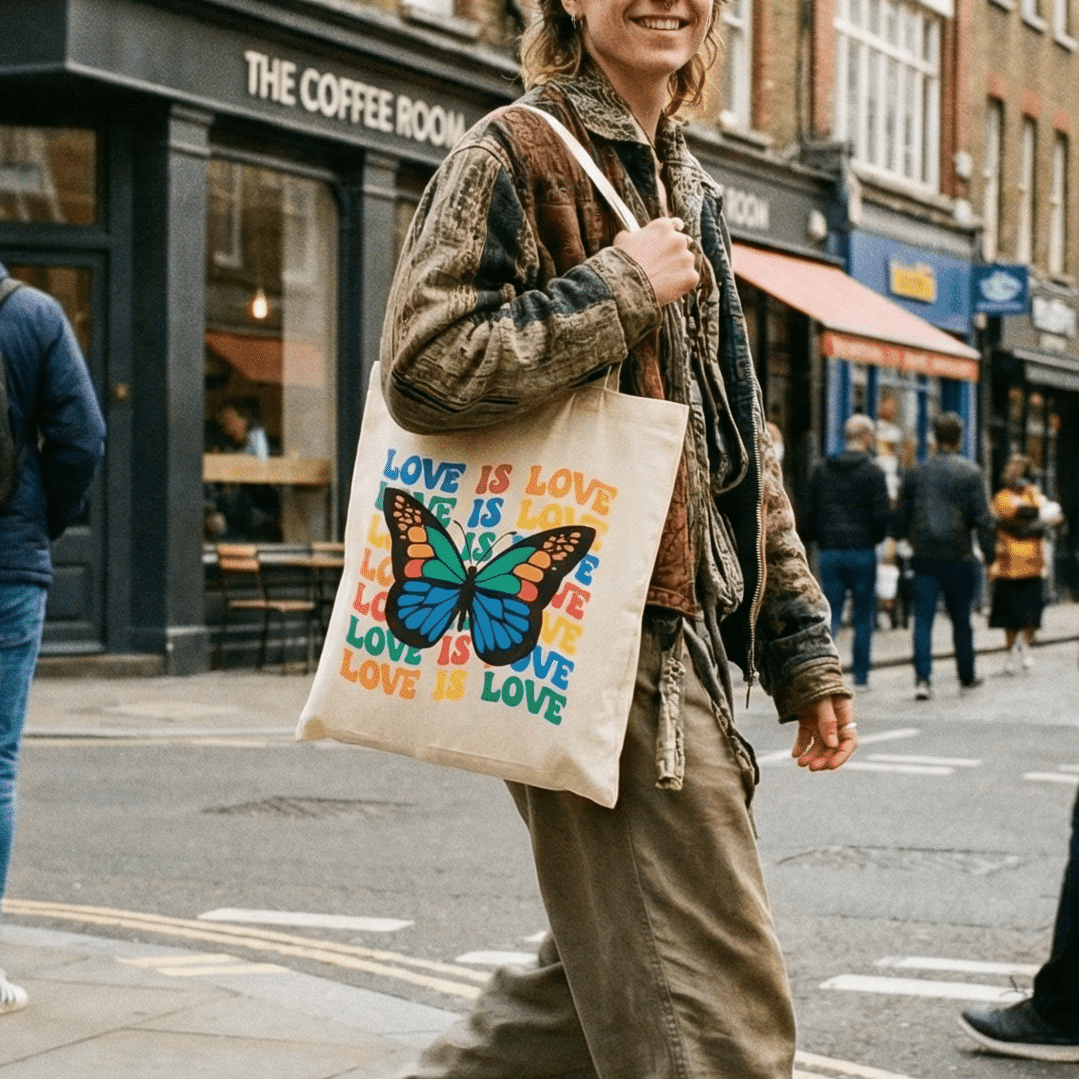 Love is Love Rainbow Butterfly LGBTQ Pride Canvas Tote Bag