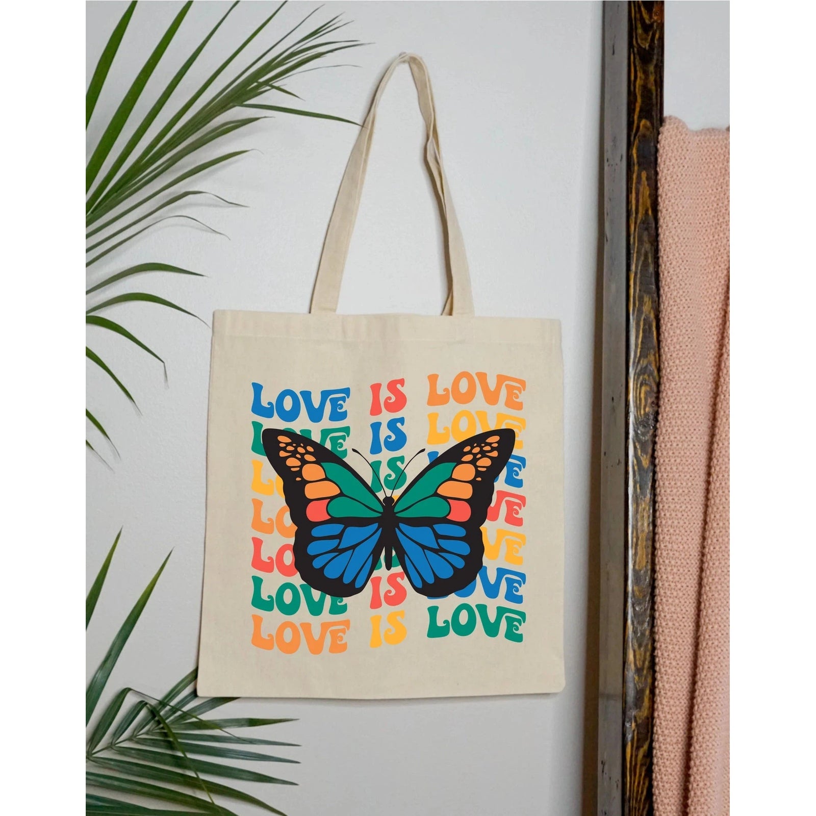 Love is Love Rainbow Butterfly LGBTQ Pride Canvas Tote Bag