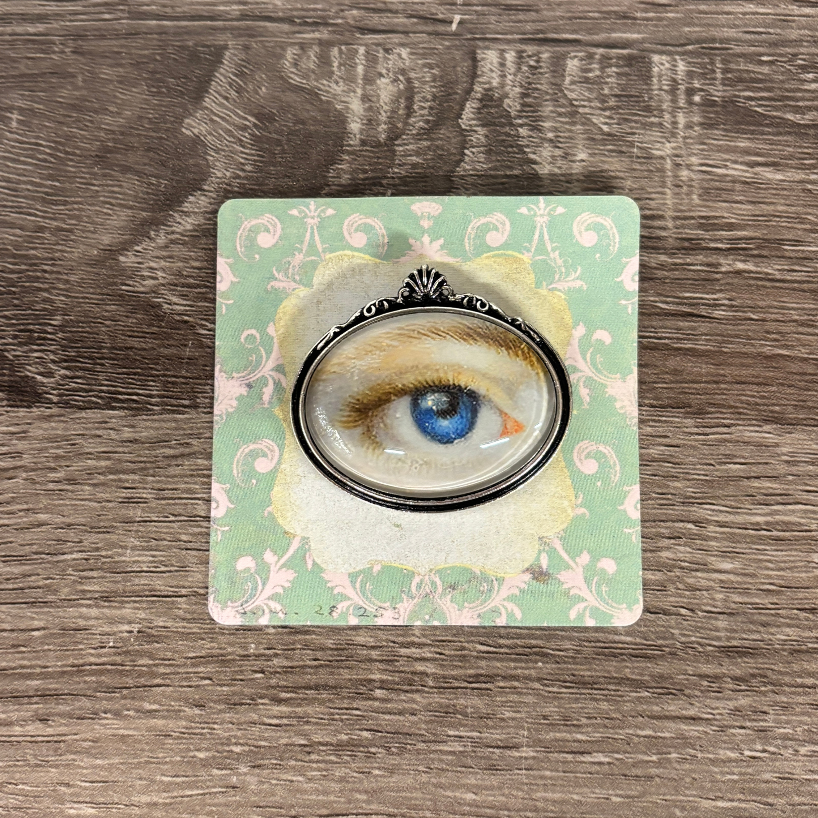 Lovers Eye Painting Brooch Vintage Art Blue