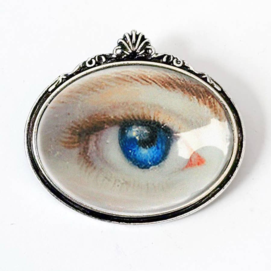 Lovers Eye Painting Brooch Vintage Art Blue