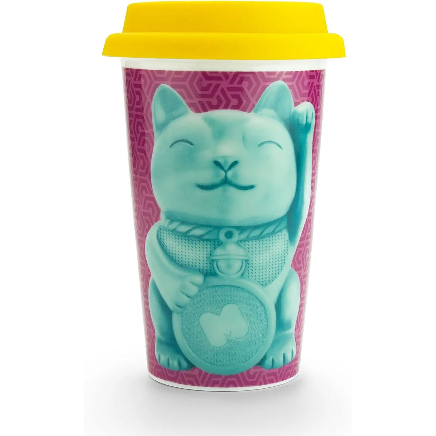 Lucky Cat Ceramic Double Wall Travel Mug in Pop Art Multicolor