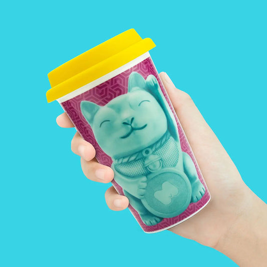 Lucky Cat Ceramic Double Wall Travel Mug in Pop Art Multicolor