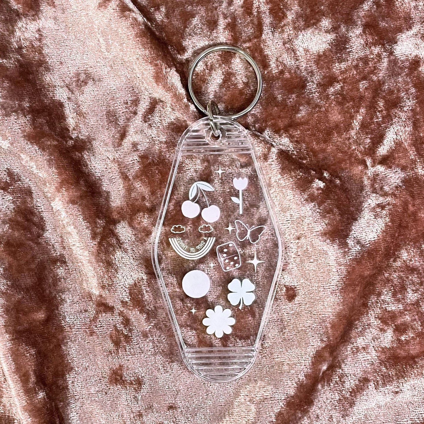 Lucky Charm Motel Keychain in Transparent Clear