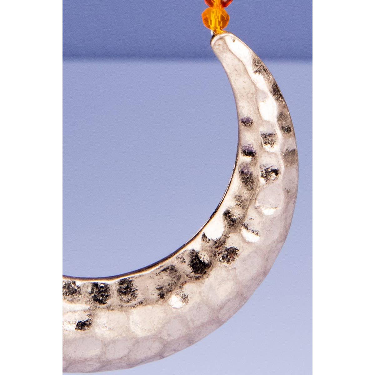 Luna Beaded Rainbow Necklace | Silver Witchy Crescent Moon Long Statement Necklace