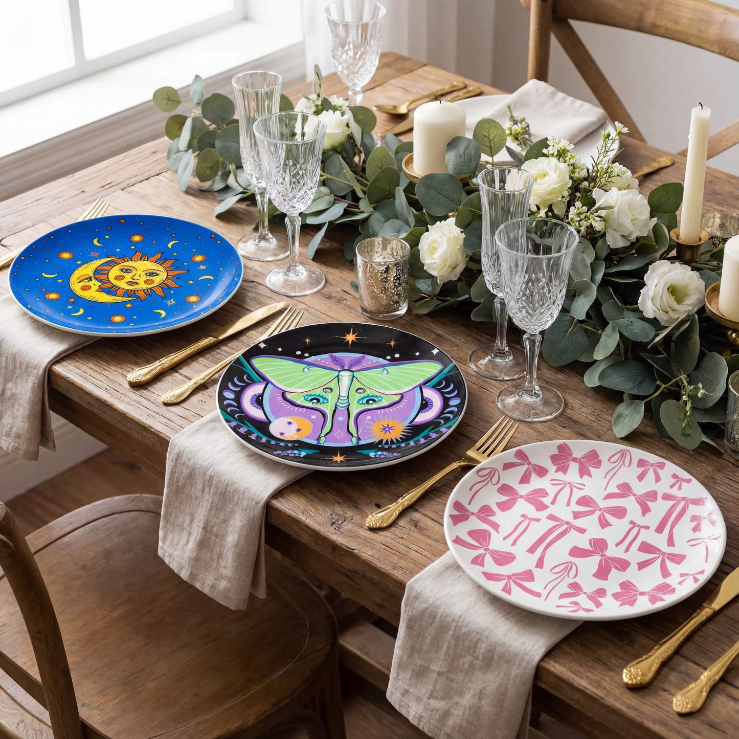 Luna Moth Dinner Plate  | Moon Halloween Ceramic Dish Tableware | 9"'