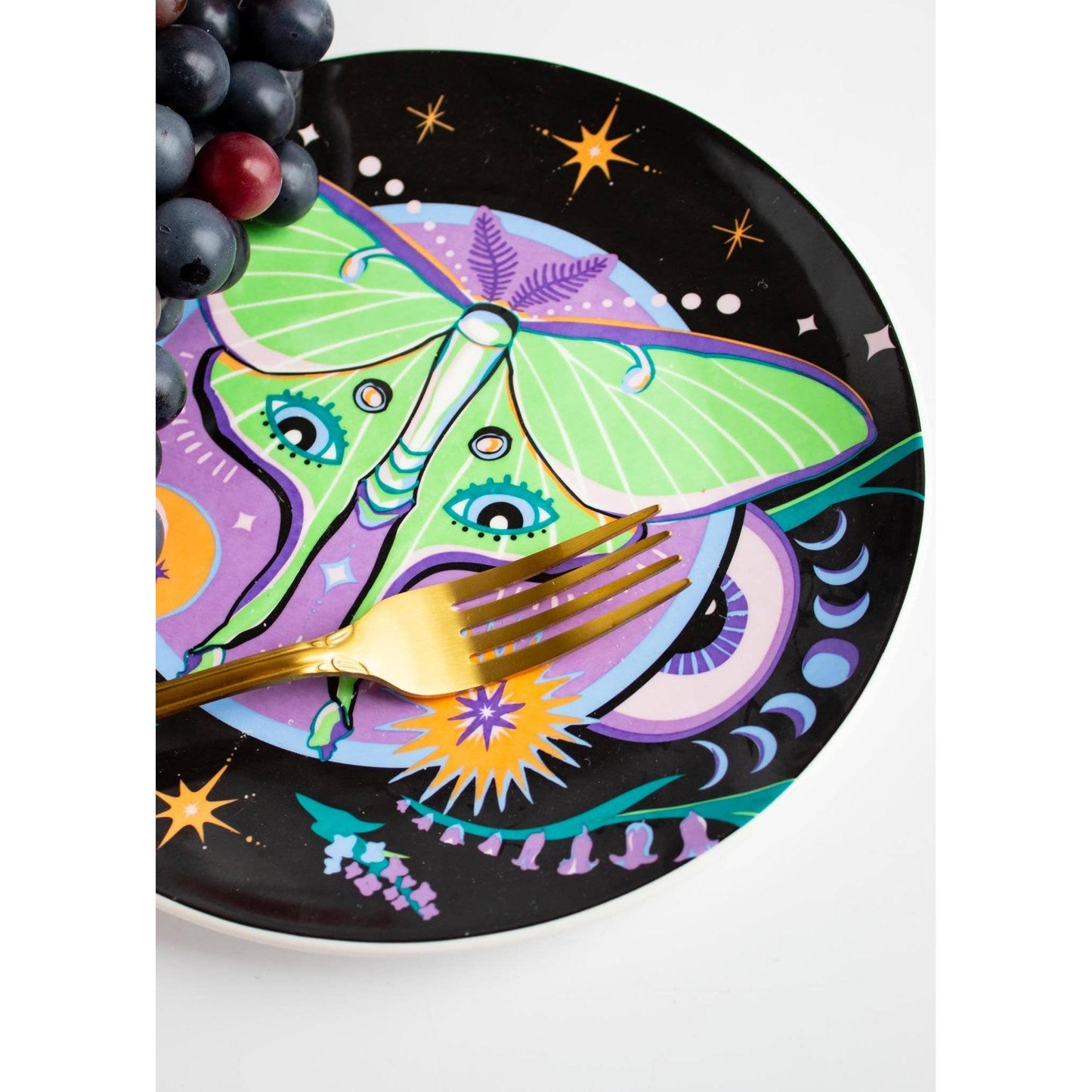 Luna Moth Dinner Plate  | Moon Halloween Ceramic Dish Tableware | 9"'