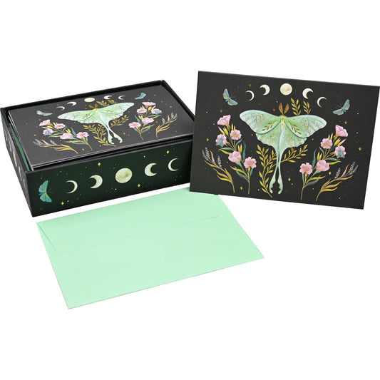 Luna Moth Note Cards | Florals Stars Nocturnal Butterflies | 14 Note Cards