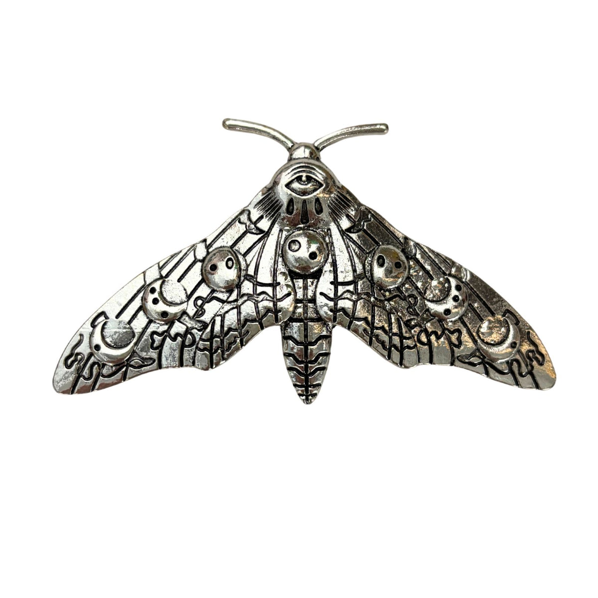 Luna Moth Silver Metal Barrette | Celestial Hair Clip with Squeeze-Tab Closure