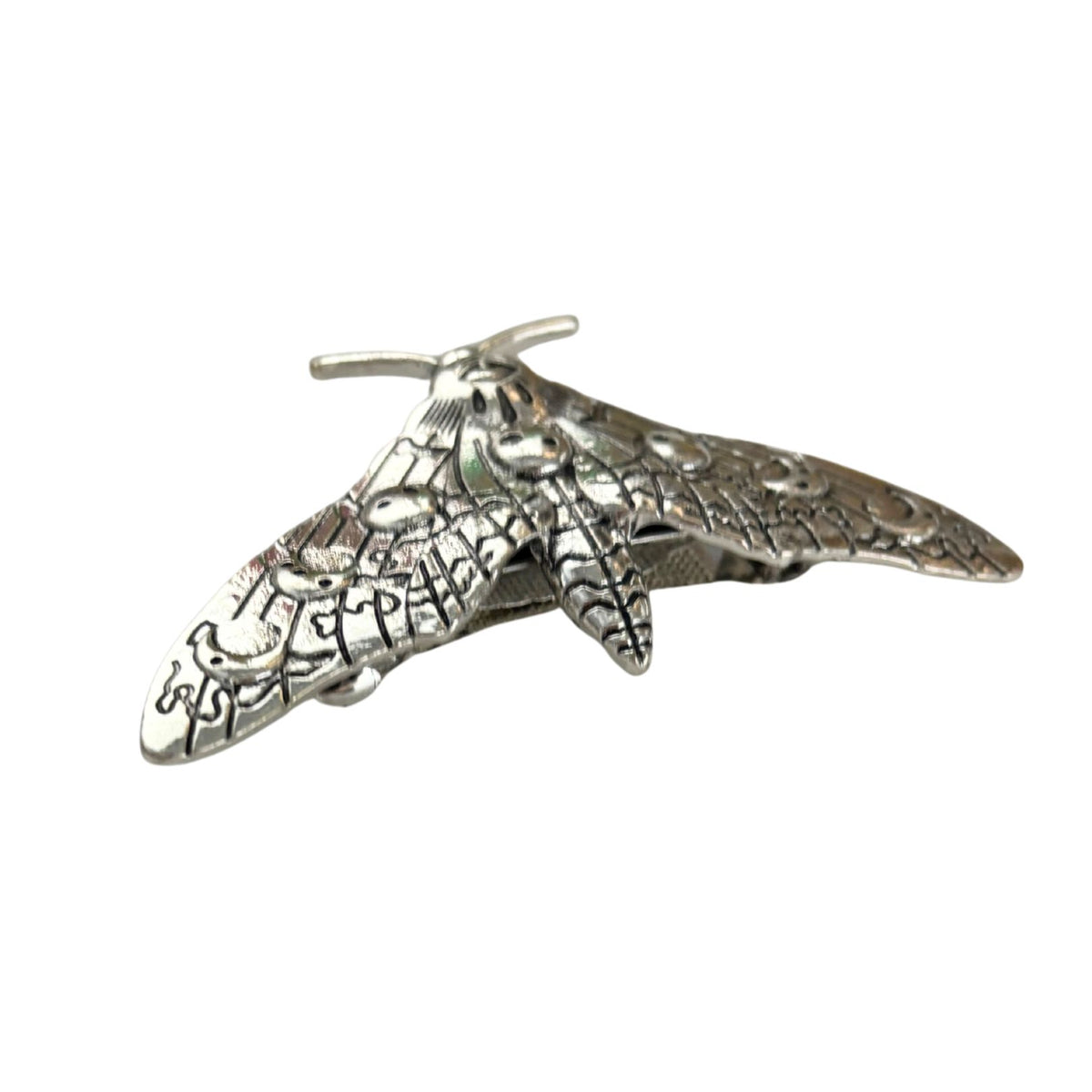 Luna Moth Silver Metal Barrette | Celestial Hair Clip with Squeeze-Tab Closure
