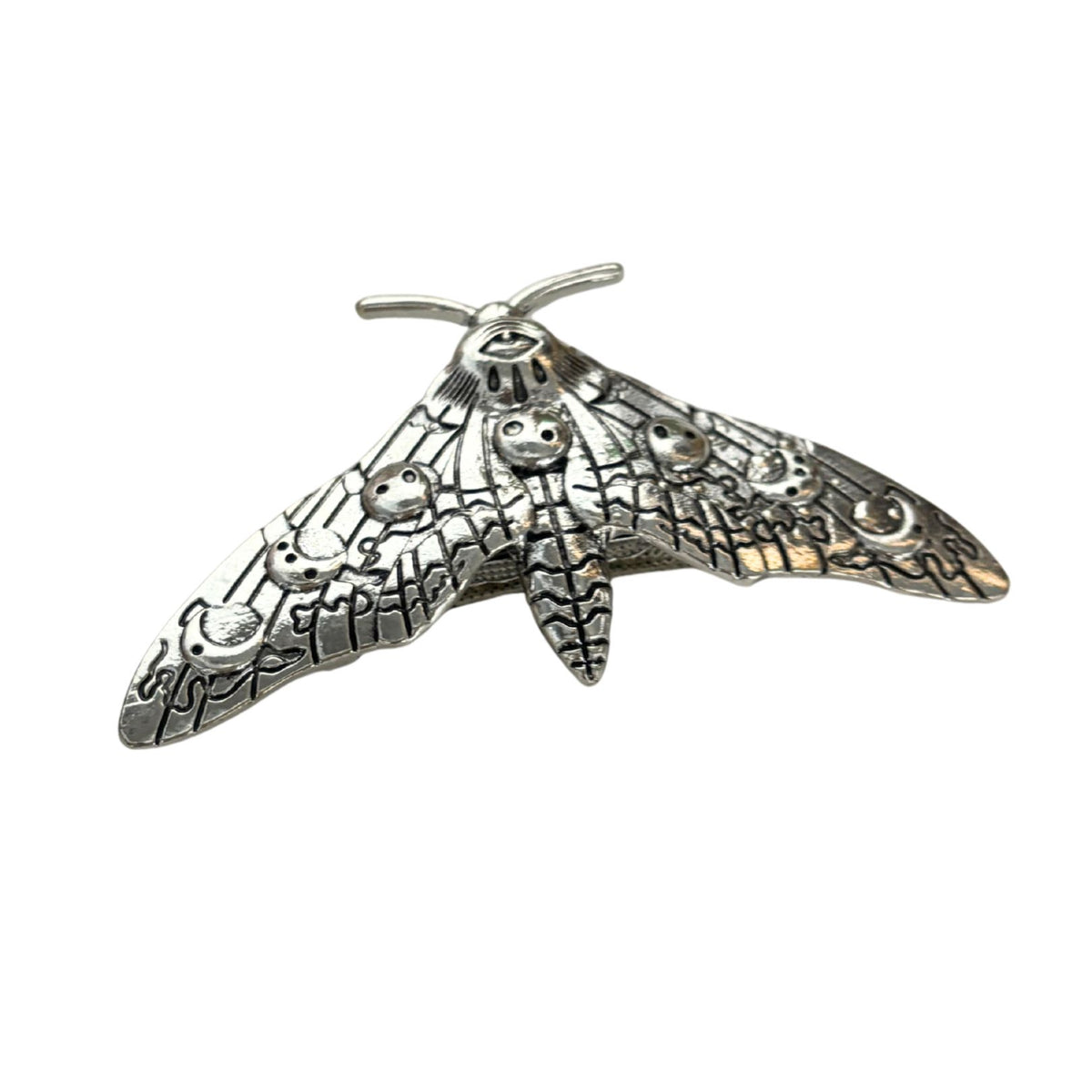 Luna Moth Silver Metal Barrette | Celestial Hair Clip with Squeeze-Tab Closure