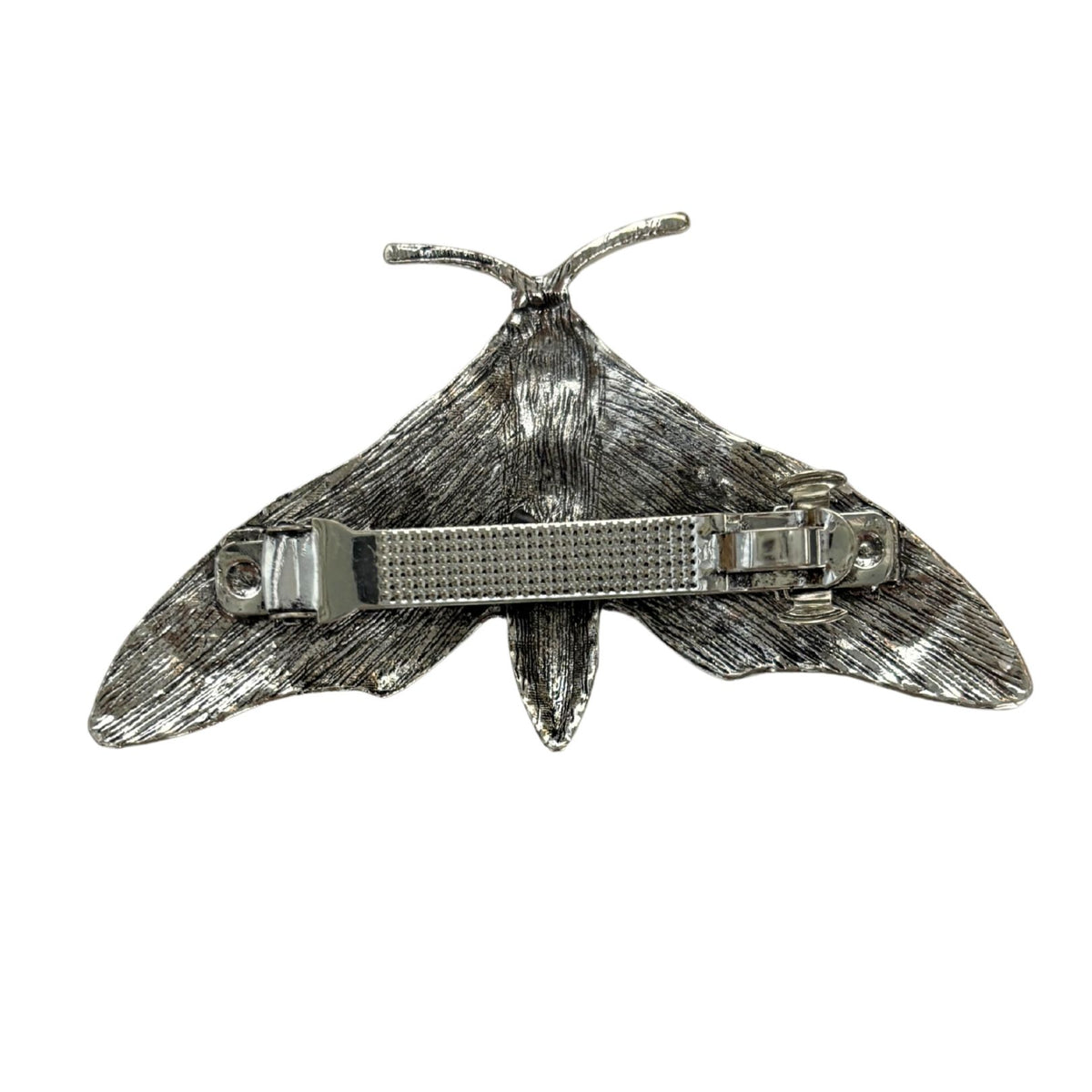 Luna Moth Silver Metal Barrette | Celestial Hair Clip with Squeeze-Tab Closure