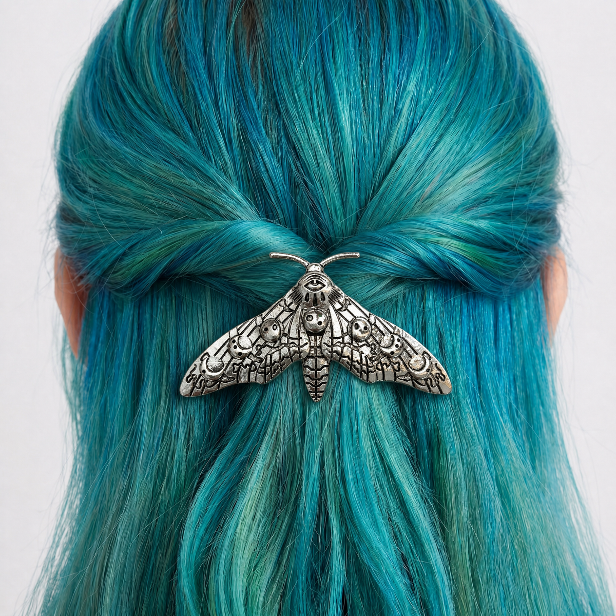 Luna Moth Silver Metal Barrette | Celestial Hair Clip with Squeeze-Tab Closure-Paper & Quartz-The Bullish Store
