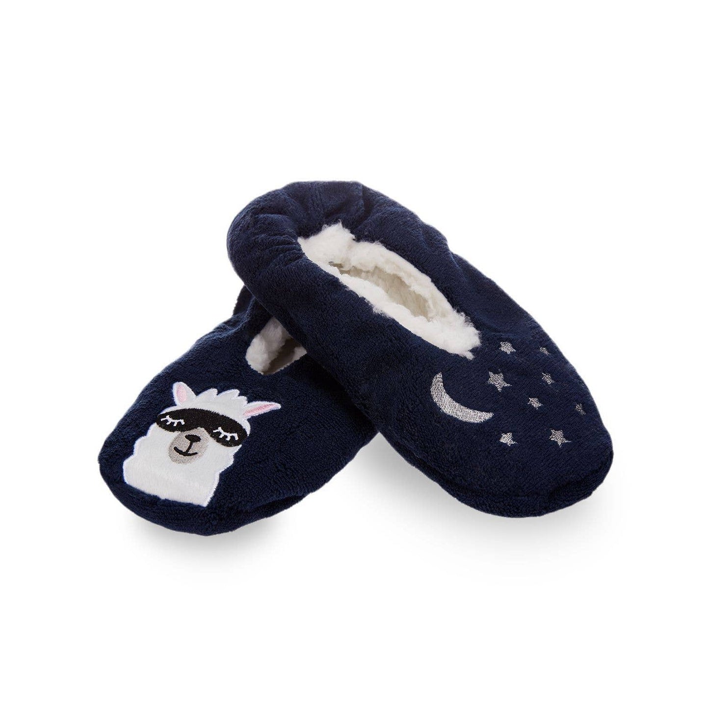 Luxe Llama Sherpa Lined Slippers in Navy | Fluffy House Shoes [Sizes SM/M-M/L]