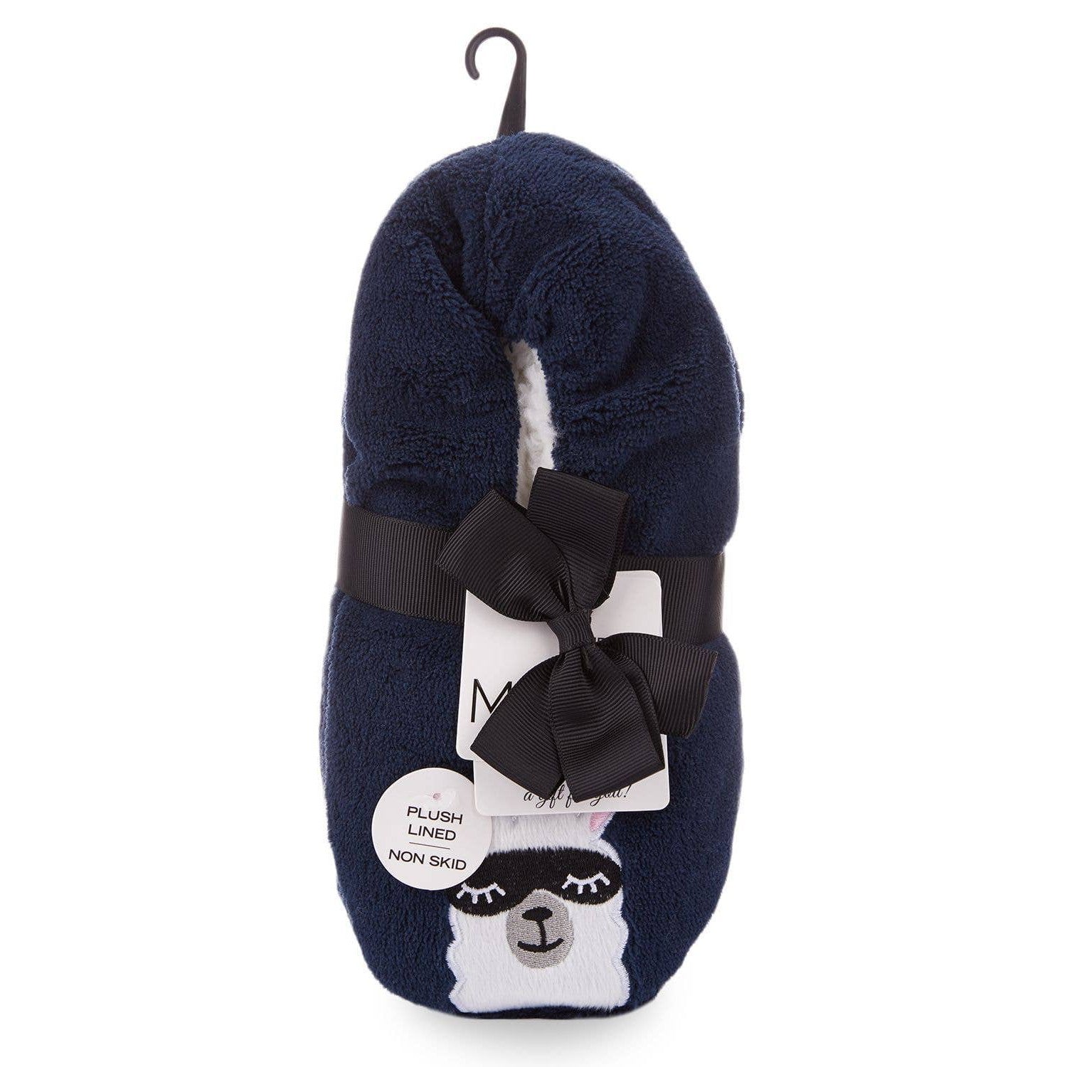 Luxe Llama Sherpa Lined Slippers in Navy | Fluffy House Shoes [Sizes SM/M-M/L]