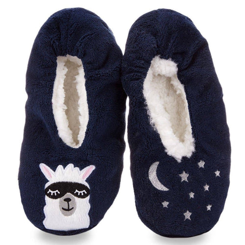 Luxe Llama Sherpa Lined Slippers in Navy | Fluffy House Shoes [Sizes SM/M-M/L]