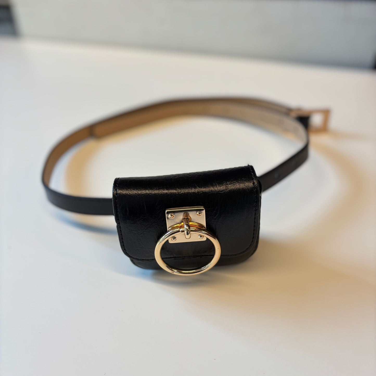Luxe Mini Faux Leather Belt Bag in Black | Gold Hardware Elevated Belt Bag