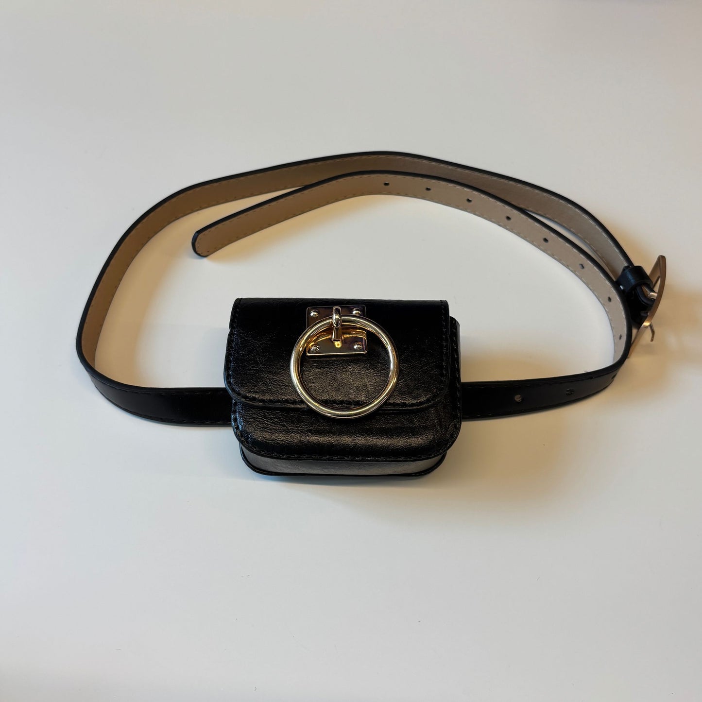 Luxe Mini Faux Leather Belt Bag in Black | Gold Hardware Elevated Belt Bag