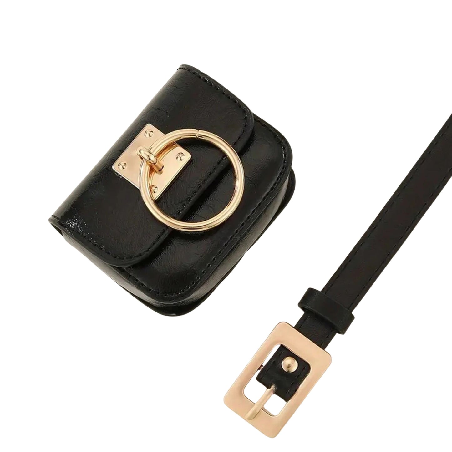 Luxe Mini Faux Leather Belt Bag in Black | Gold Hardware Elevated Belt Bag
