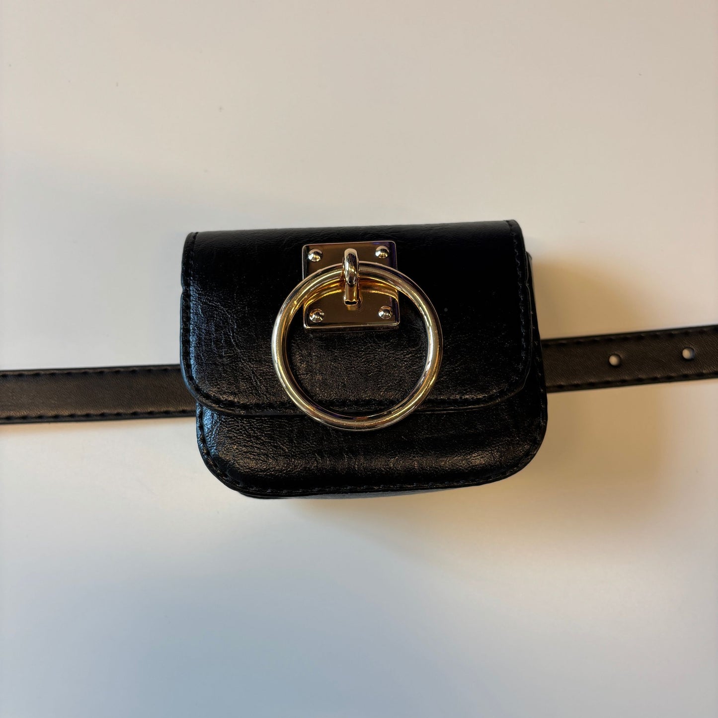 Luxe Mini Faux Leather Belt Bag in Black | Gold Hardware Elevated Belt Bag