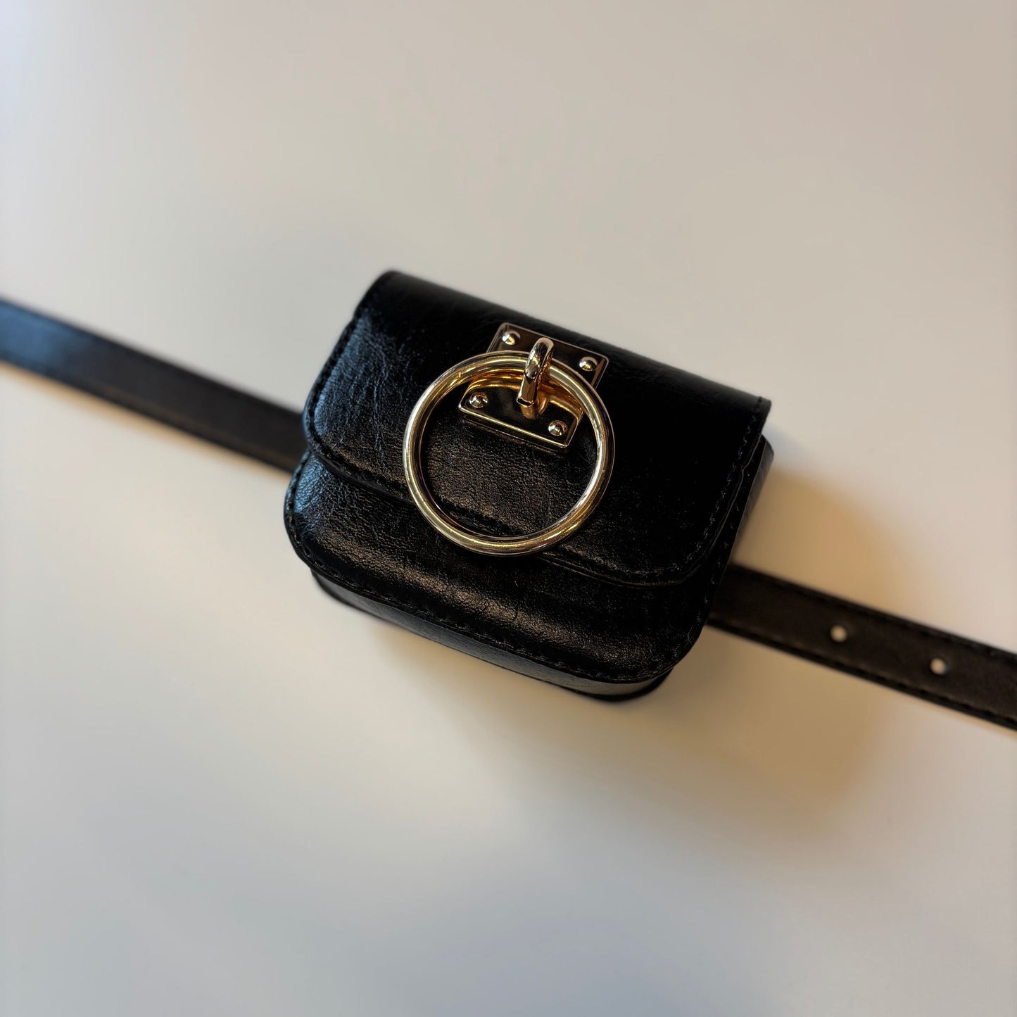 Luxe Mini Faux Leather Belt Bag in Black | Gold Hardware Elevated Belt Bag