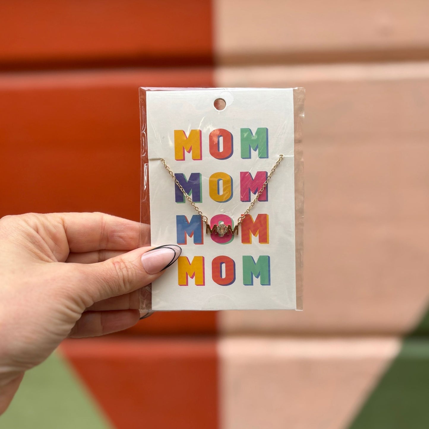 MOM Nameplate Necklace | Mom Gift Gold Tone Jewelry | 18" Long