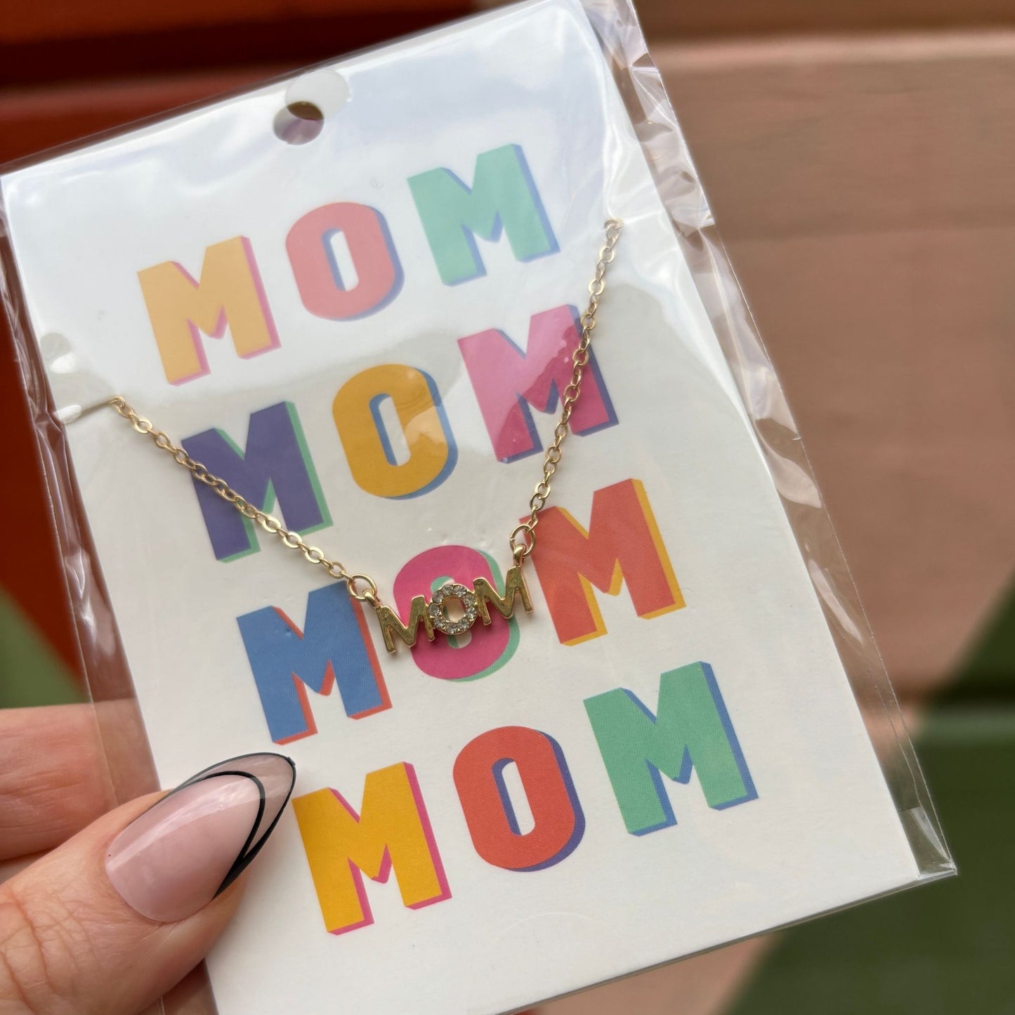 MOM Nameplate Necklace | Mom Gift Gold Tone Jewelry | 18" Long