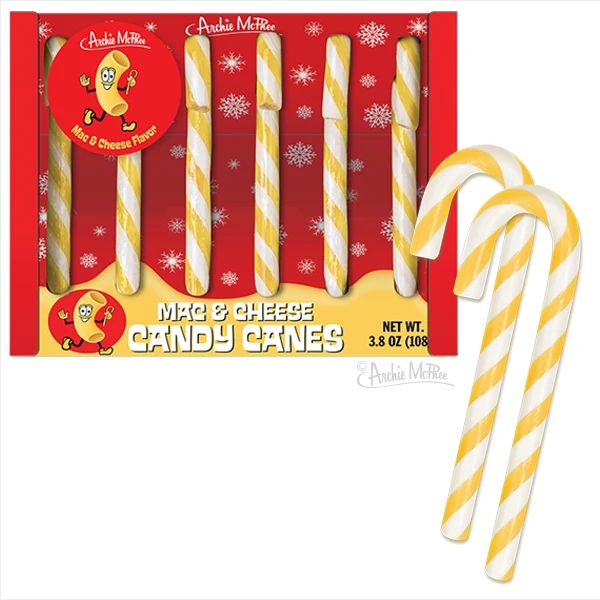 Mac and Cheese Candy Canes | Gift Box of 6 Funny Mac & Cheese Flavored Candy Canes